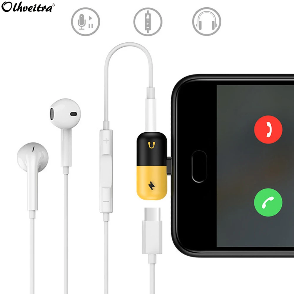 

Olhveitra Type C Dual Port Adapter For Xiaomi Huawei Samsung Audio Aux Auriculares Charging Headphones Jack Splitter Conector c