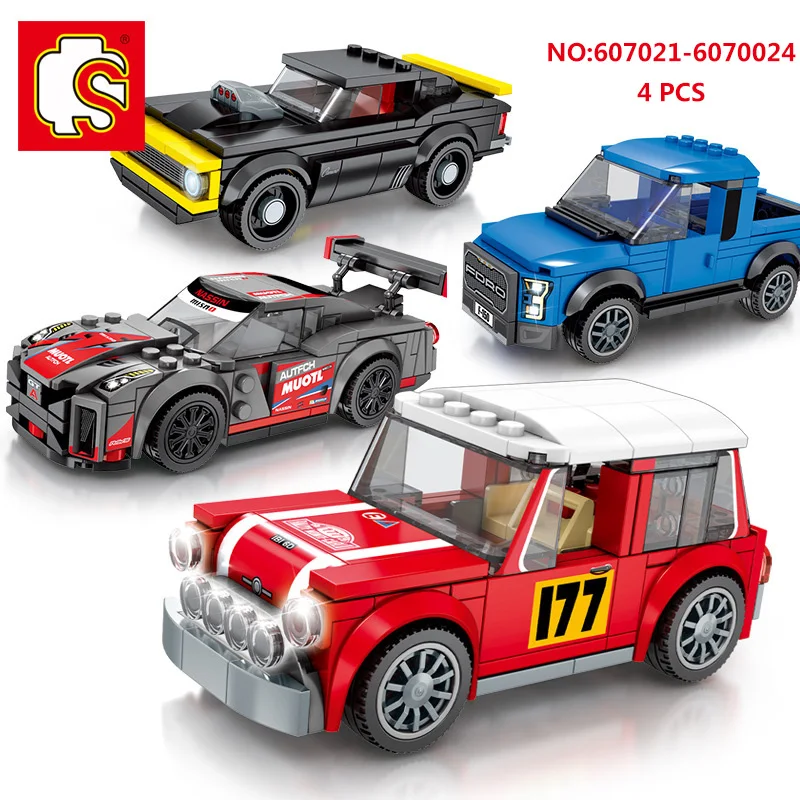 

IN STOCK Champion Compatible Racing Car Sports Roadster Pickup truck SUVS MINI Speed Building Blocks One set of four Simple TOY