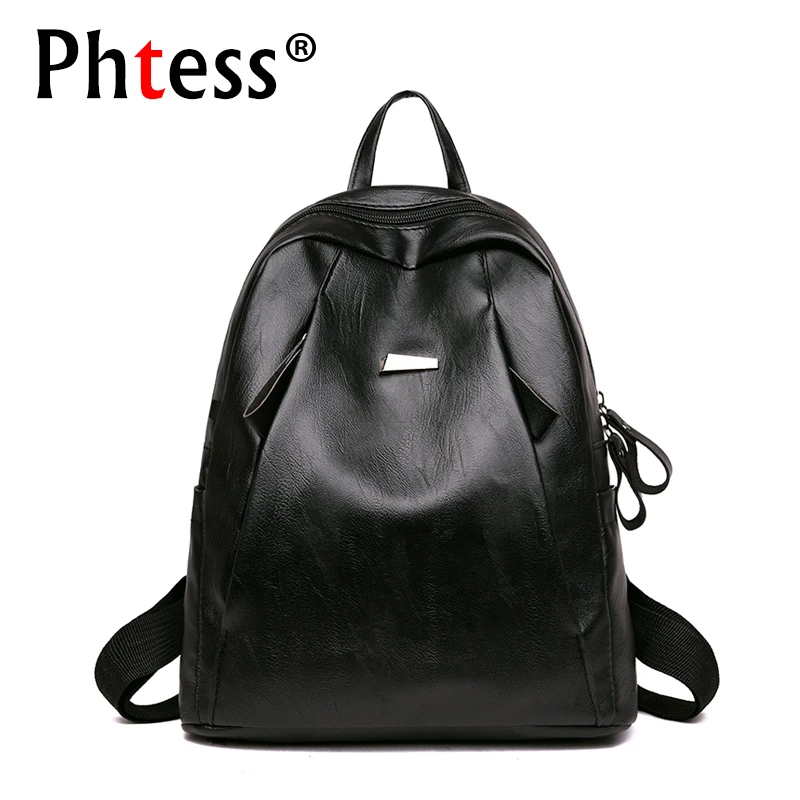 

2019 Women Soft Leather Backpacks For Girls Sac a Dos Casual Daypack Black Vintage Backpack School Mochila Rucksacks For Girls