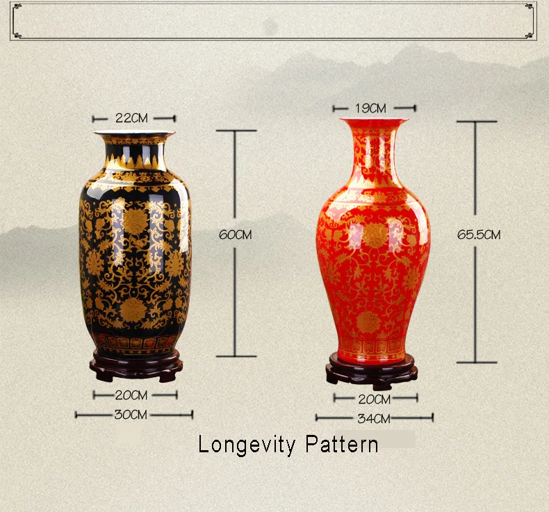Цзиндэчжэнь Ваза Напольная Керамическая черная Золотая антикварная большая ваза предметы домашнего интерьера Гостиная большие напольные вазы