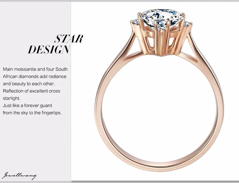 Jewellwang Złota Róża 18 K Moissanite Pierścionki Dla Kobiet 1ct