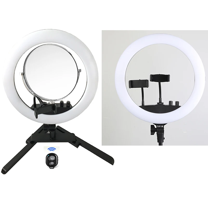 

Photo Studio Ring Light with Mirror 14" 400pcs LED Photography Phone Video Ring LED 2 Phone Holder With Stand For Camera