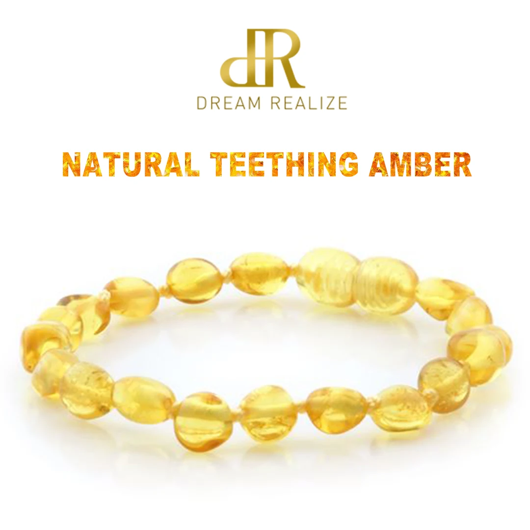 

DR Polished Lemon Amber Teething Bracelets Anklets 4.7--8.7'' Handmade Original Jewelry Baltic Amber Beads for Baby Adults Women