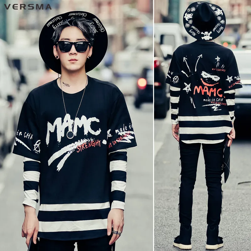 VERSMA 2017 High Street Hip Hop Letter Pattern Printed Hoodie Sweatshirt Men Harajuku GD Long Sleeve Loose Black Sweatshirt Men