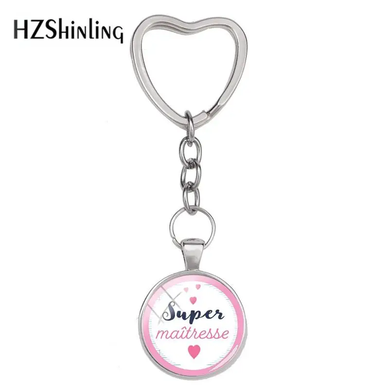 

2018 New Badge Maitresse Keyring Super Maitresse Heart Keychain Silver Hand Craft Jewelry Glass Dome Cabochon Accessory