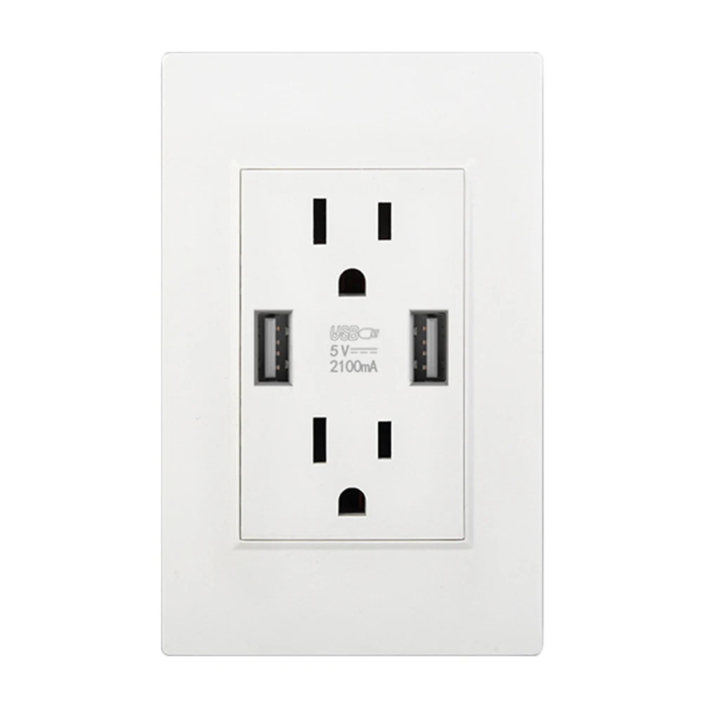 

Tamper Resistant Office Outlet Socket Safe US Plug Antiflaming Panel Practical Dual USB Home Power Adapter Wall Mount Durable