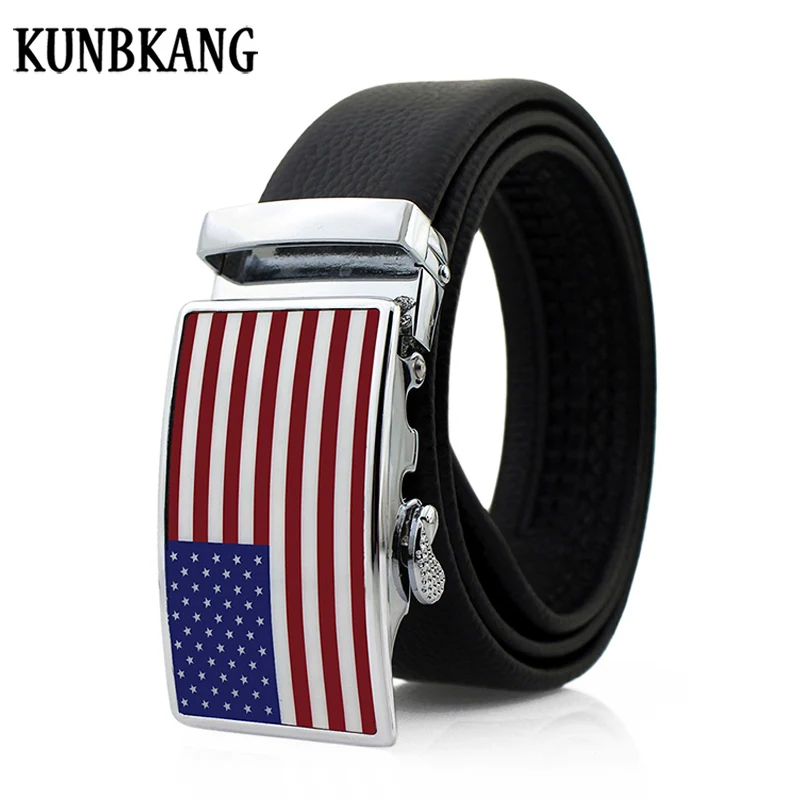 

New Leather Belt Men Automatic Buckle USA Flag Designer Black Men Belts Genuine Leather Luxury Fashion Strap Male Belt For Jeans