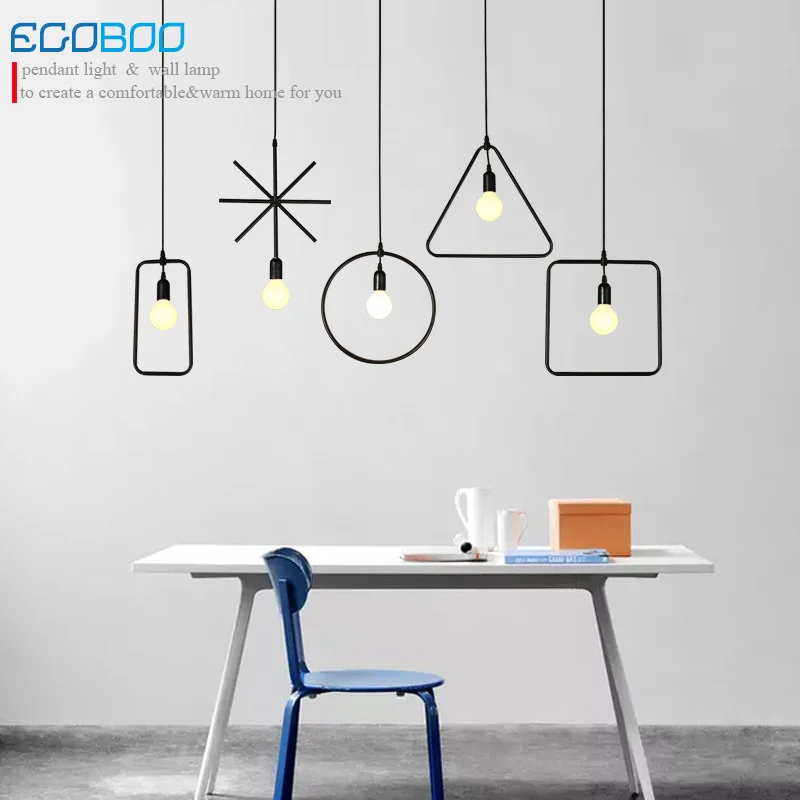 EGOBOO Retro Vintage Art Deco Pendant Light Lamp Loft Creative Style at Living Room Black Metal Cord Pendant Lighting Fixtures