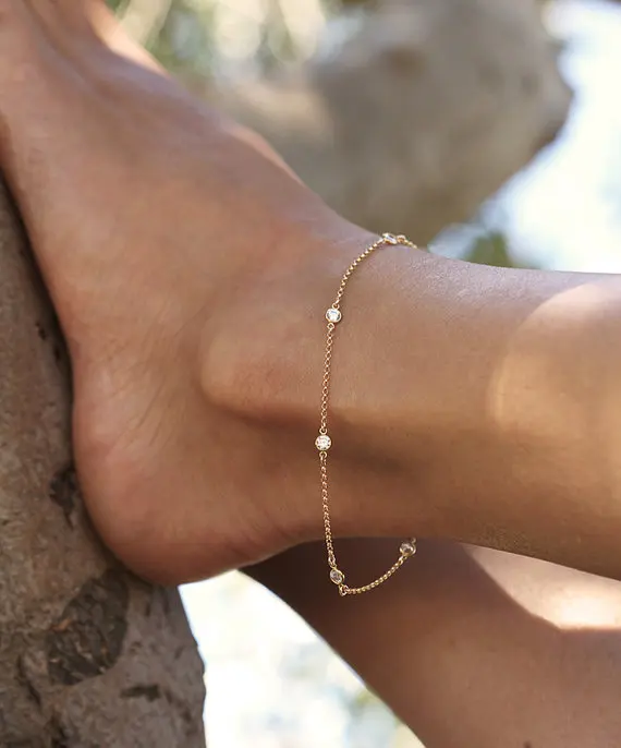 Cz Diamond Anklet, Delicate Gold Filled Anklet, Diamond Anklet Bracelet, station diamond anklet, bridesmaids gift, bridesmaids bracelet