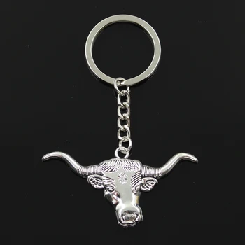 

Fashion 30mm Key Ring Metal Key Chain Keychain Jewelry Antique Silver Color Plated Longhorn Bull Steer Head 60x31mm Pendant