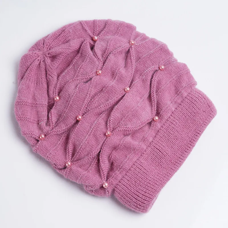 Charles Perra, женские вязаные шапки, Осень-зима, двухслойная утолщенная шерстяная шапка, теплая, защита ушей, повседневные женские шапочки 8311 - Цвет: pink hat