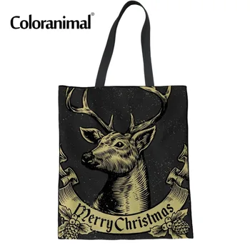 

Coloranimal Merry Christmas Beer Print Handbag Lady Canvas Bag Linen Tote Bag Reusable Folding Cotton Shopper Bag Best Gift 2018