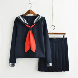 2018 осень японская школьная форма для девочек, Милая зимняя куртка с длинными-длина Sailor Топы плиссированная юбка комплекты Косплэй костюм JK