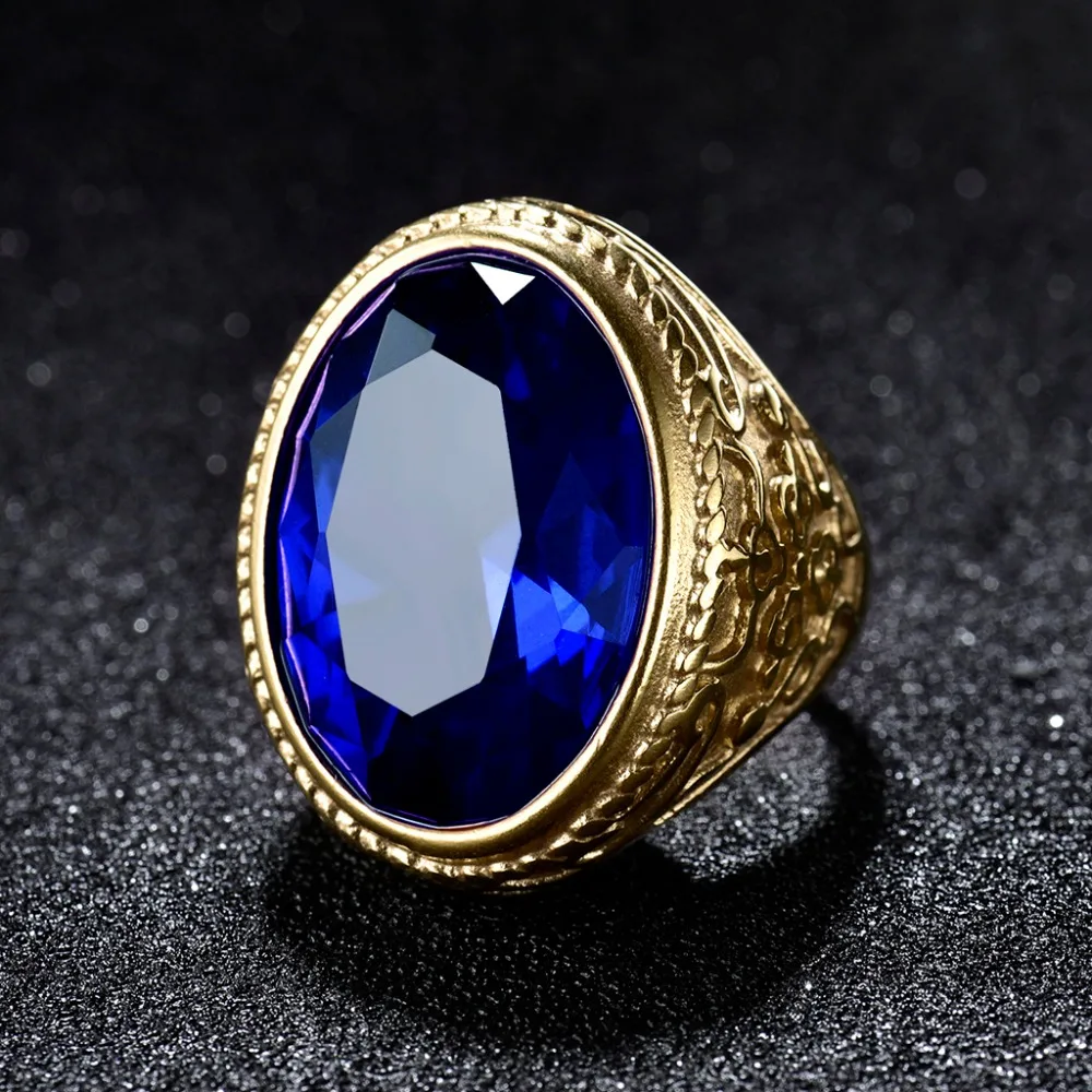 XIAGAO Ring for Man Gift 3 Color Oval Square Stone Titanium Stainless Steel Men Ring Fashion Male's Cross Ring for Boy