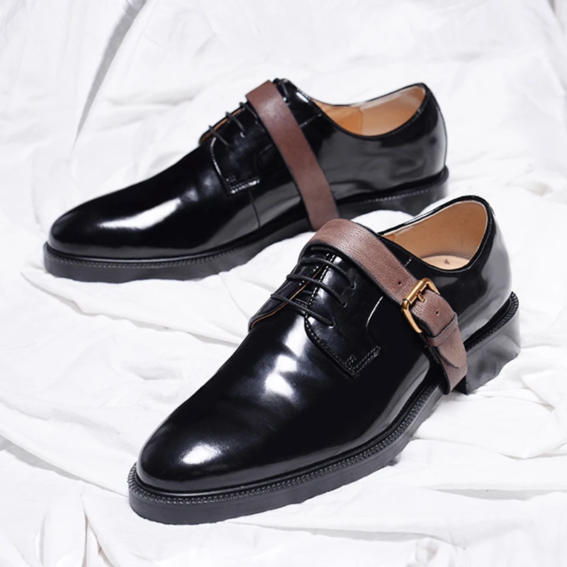 Estilista Vestir Negro Cuero Zapatos Patchwork Moda Británico Corbata Puntiagudo Brillante De Caballero OqaxrFO