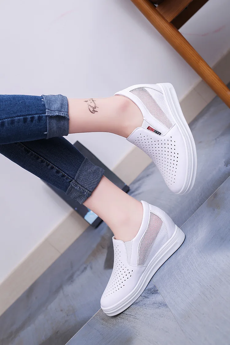 Genuine Leather ladies flats sneakers shoe Women casual loafers shoes female Hollow moccasins White up canvas Boat shoes