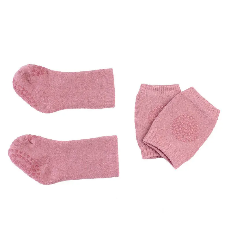 Новинка года; нескользящие наколенники для маленьких мальчиков и девочек; нескользящие Наколенники; Комплект носков - Цвет: Розовый