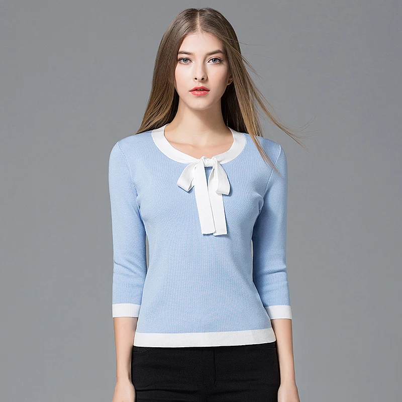 

New Women's Modal Spring And Summer Thin Tie Bow NeckBelt Sweater Pullover