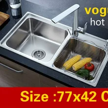 Квартира кухня двойной паз раковина сделать блюда пищевой 304 нержавеющая сталь модные лидер продаж 770x420 мм
