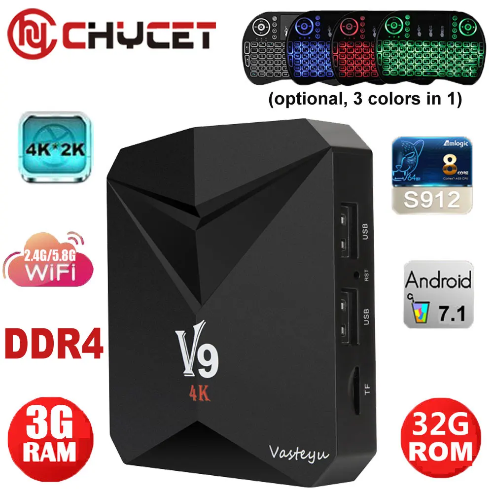 

Chycet V9 TV BOX Android 7.1 tv box 3GB ram 32GB rom Amlogic S912 Octa Core WiFi BT4.0 4K 3D H.265 miracast Smart Media Player