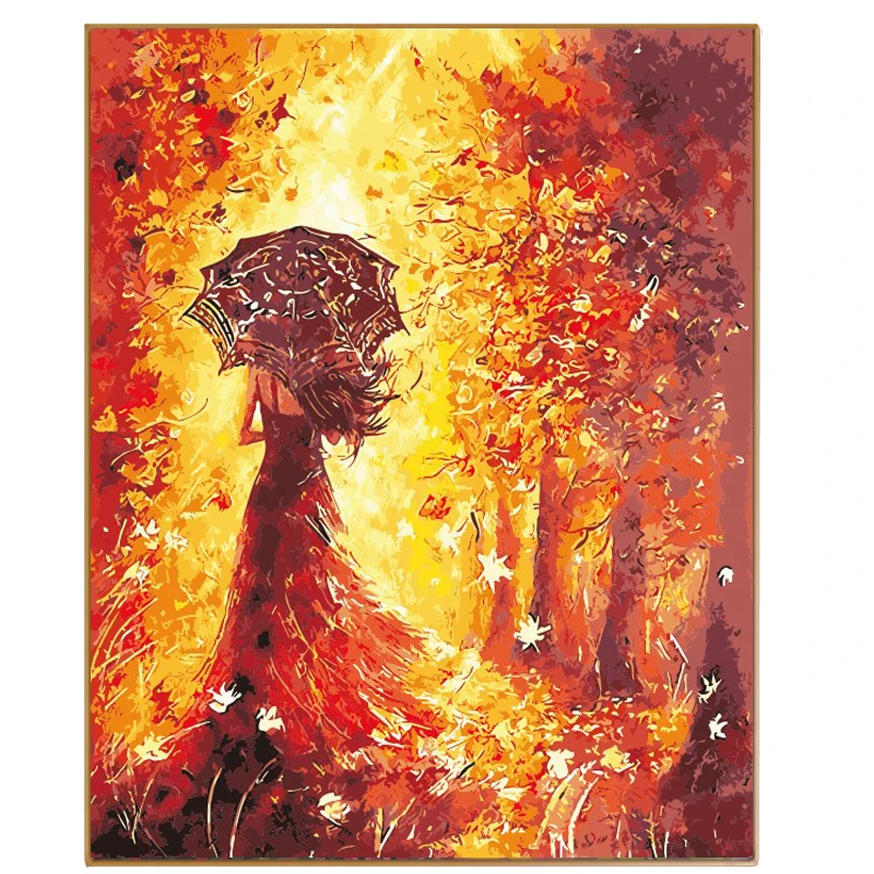 PHKV Beautiful Women Autumn Landscape Coloring DIY Painting By Numbers Kits Paint Modern Wall Art Picture | Дом и сад