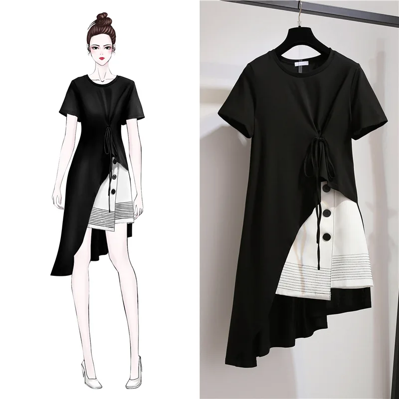 

ICHOIX 2 pieces sets women large size skirt set black t-shirt and white skirt M-3XL casual 2 pieces Summer outfits 2019
