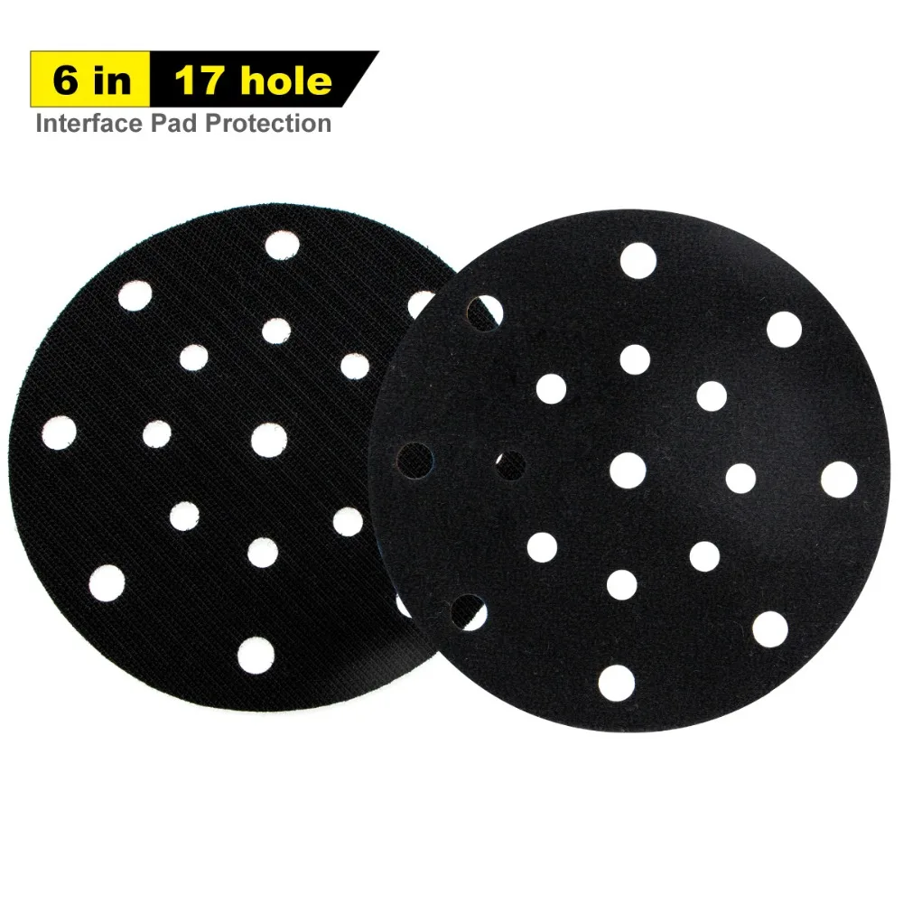 

6 Inch 17 Holes Interface Pad Protection Disc Black for Protecting Sanding Pad - Hook and Loop