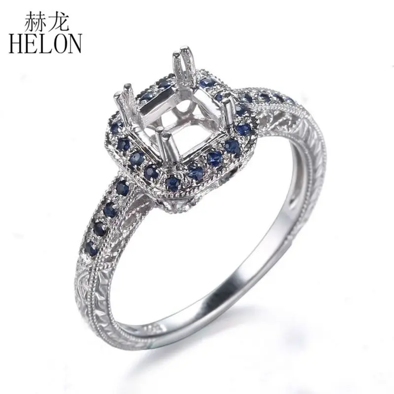

HELON HOT SELL ! Vintage Style Natural Sterling Silver 925 Round Cut 6mm Semi Mount Antique Engraving Women's Wedding Ring