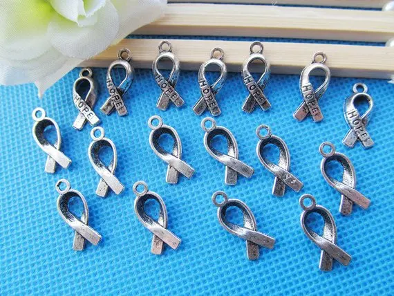 

7.81mmx18.74mm Cute Cabinet Antique Silver tone Breast Cancer Ribbon Pendant Charms Finding,Metal Hope Finding, DIY Accessory