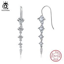 ORSA JEWELS Настоящее серебро 925 проба женские серьги с Круглый ААА циркон длинные серьги-подвески серебряные ювелирные изделия вечерние OSE52