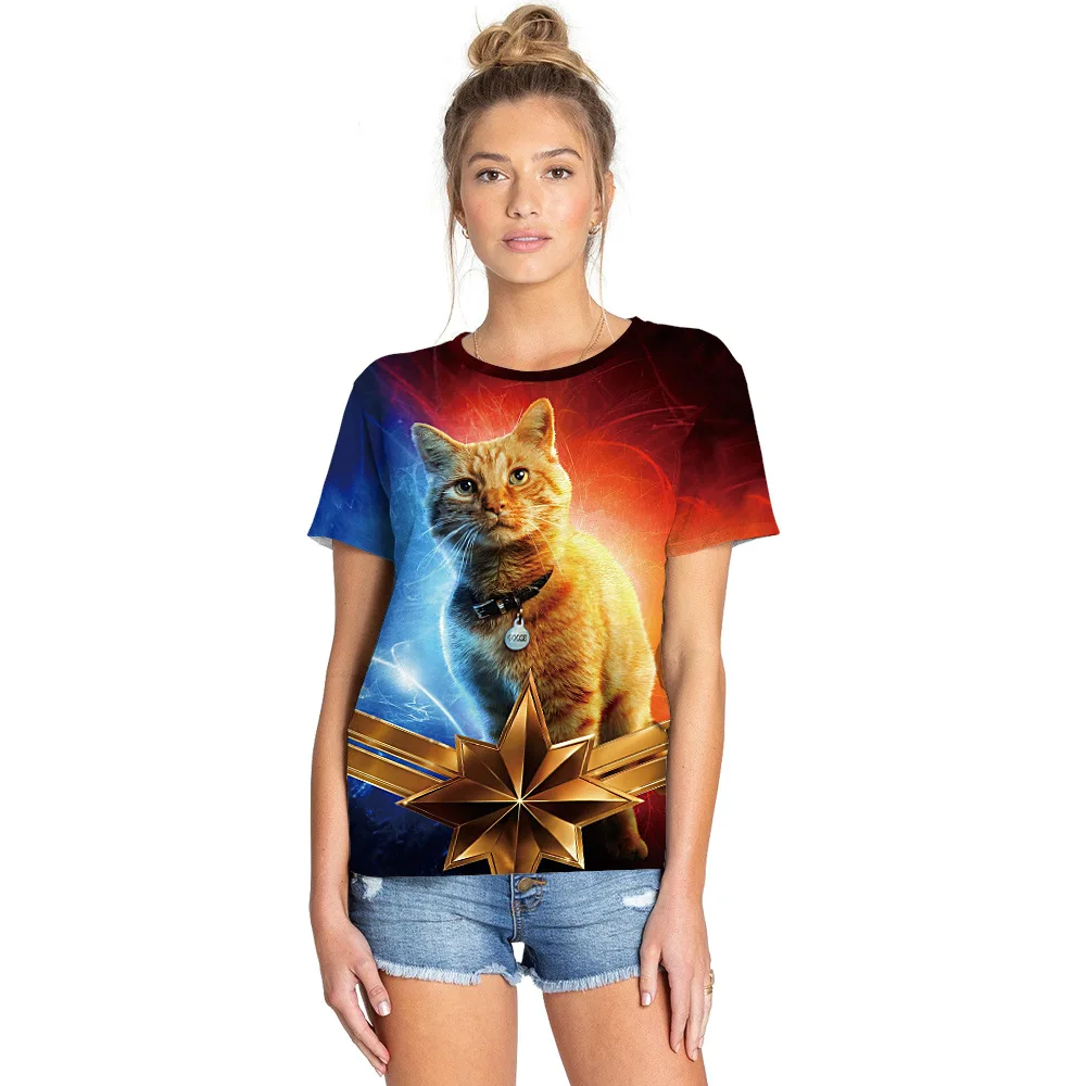 Captain Marvel Cat Tshirts Women Girl Top Flerken T shirt Streetwear ...