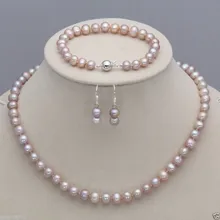 women big Jewelry set Genuine Natural Freshwater 7-8MM Natural Lavender Akoya Cultured Pearl Necklace Bracelet Earrings women big Jewelry set Genuine Natural Freshwater 7-8MM Natural Lavender Akoya Cultured Pearl Necklace Bracelet Earrings