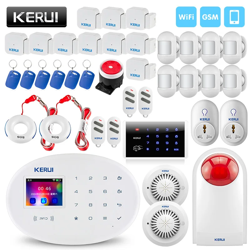 KERUI Wireless Home Smart Home WIFI GSM Security Alarm System With Somke Detector Mini PIR Detector door Sensor Burglar Alarm KERUI Wireless Home Smart Home WIFI GSM Security Alarm System With Somke Detector Mini PIR Detector door Sensor Burglar Alarm