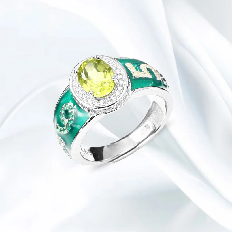 Vintage Peridot Ring Women Fine Jewelry 925 Sterling Silver for Ladies Wedding Gift Adjustable