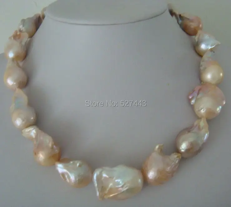 

Wholesale free shipping >>S20140511 huge 25-30mm natural south sea light pink pearl necklace 18inch