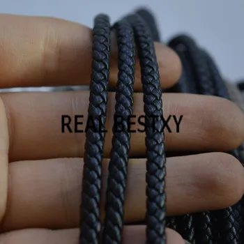 

REAL BESTXY 5m/lot 4mm black Round Braided Leather Cord For Necklace Bracelet String Rope Thread Lace Jewelry Making DIY cords