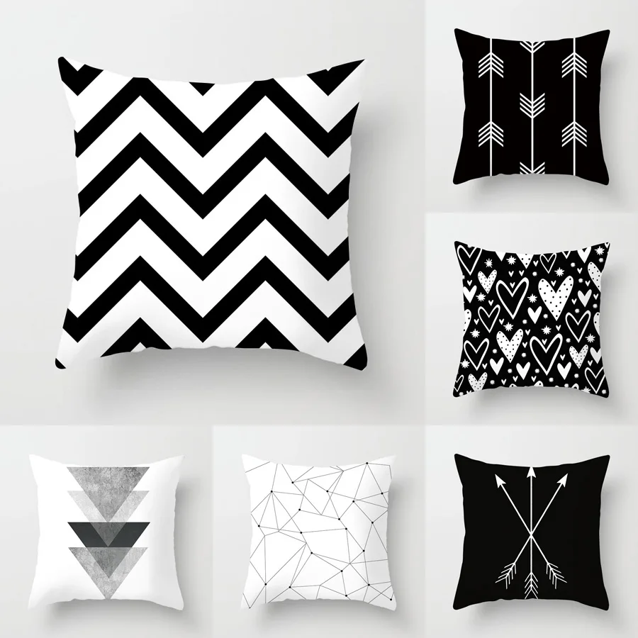 

YWZN Black and White Geometric Cushion Cover Creative Polyester Throw Pillow Case Geometric Decorative Pillowcase Cushion Cover