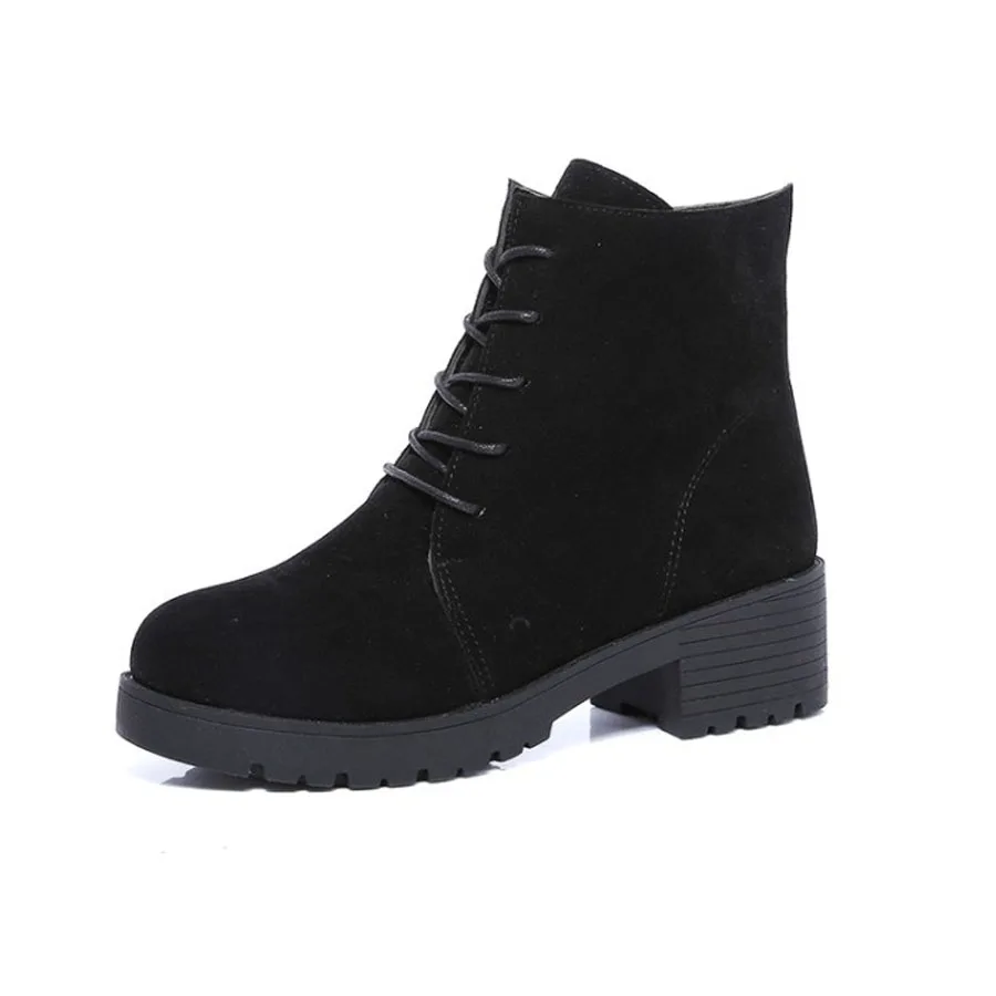 

2016 New Arrival Women's Snow Martin Riding Boots Lace up Suede Leather Warm Ankle Boots  Winter Shoes Block Heel  doc martins