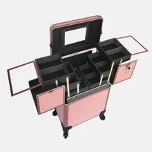 Профессиональный Чехол для хранения косметики на колесиках черного/розового цвета