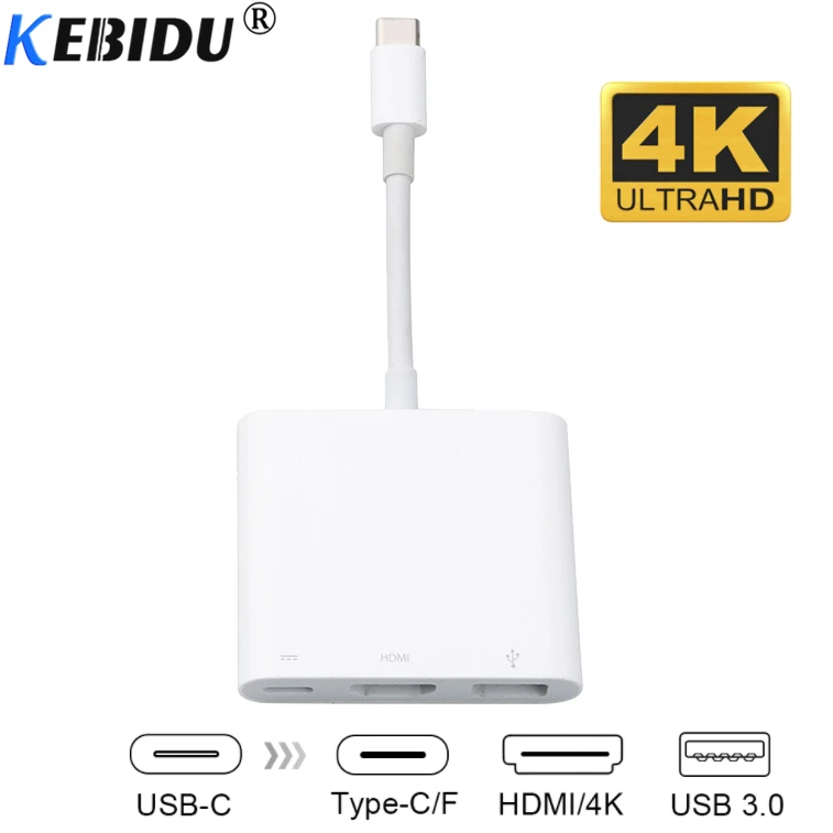 

kebidu USB C to HDMI Type C USB 3.1 Hub USB-C to USB 3.0/ HDMI/ Type C Female Charger Adapter for New Macbook for Dell XPS 13