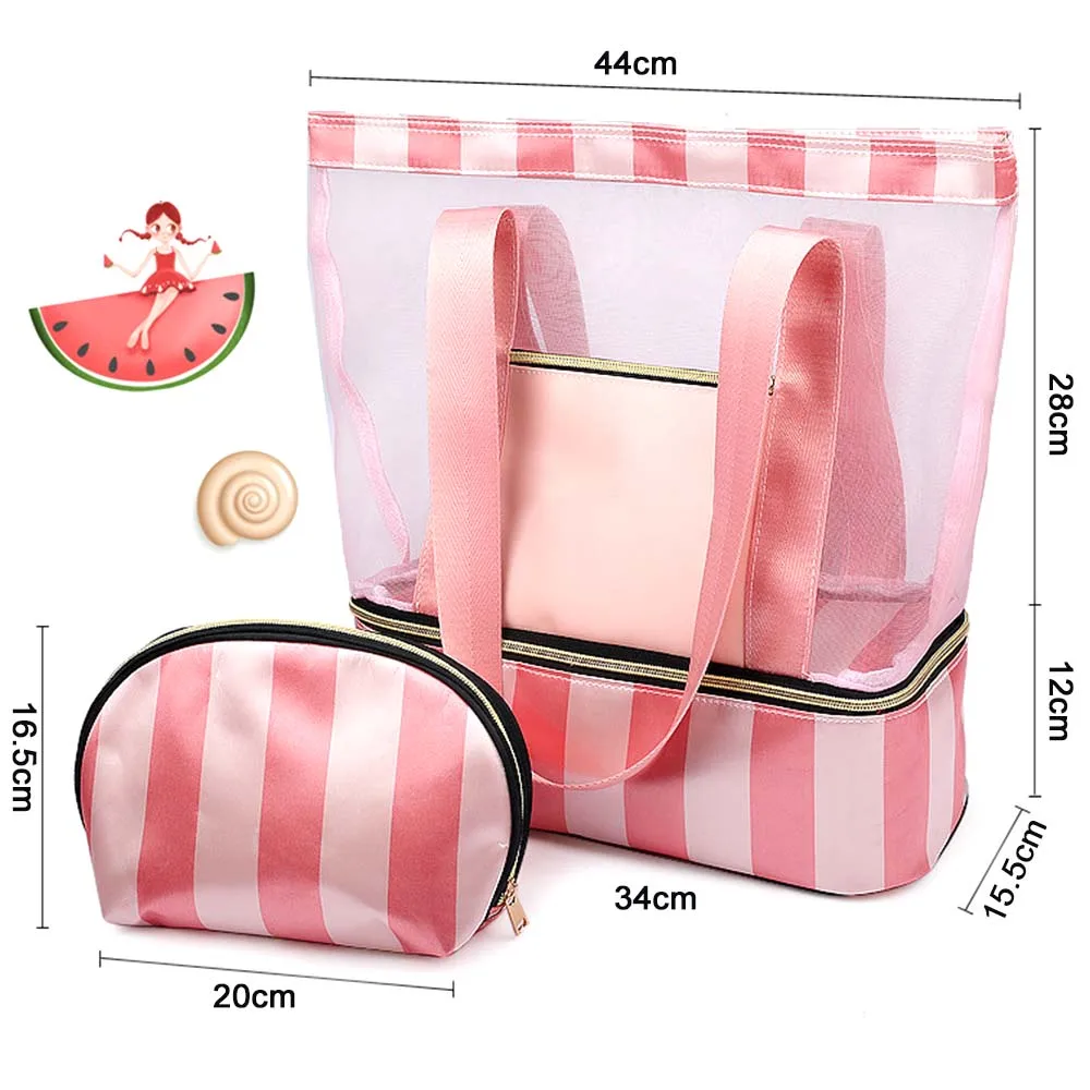 

MrY 34*15.5*40cm Women Sports Bag Mesh Bags Handbags Wet and Dry Swimsuit Bags Net Travel Pool Beach Pouch Collection