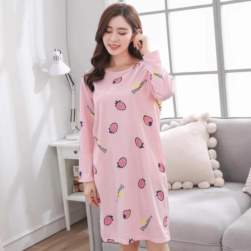 

Yidanna nightwear 2018 long sleeved pijamas Nightgown women sleepshirts milk silk girls sleepwear sleep clothing autumn nighties