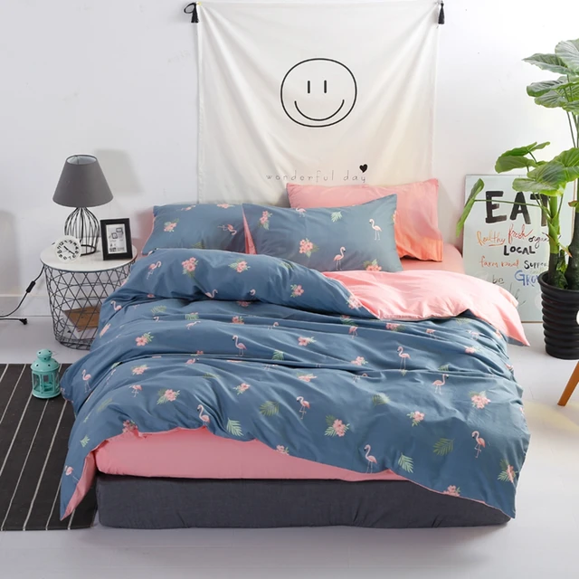 flamingo duvet cover set cotton flannel plants quilt cover solid flannel queen sheets