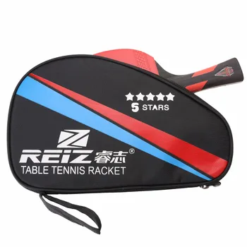 

REIZ Short or Long Handle Shake-hand Table Tennis Set Ping Pong Paddle Table Tennis Racket 5 star with Case Red and Black 1PCS
