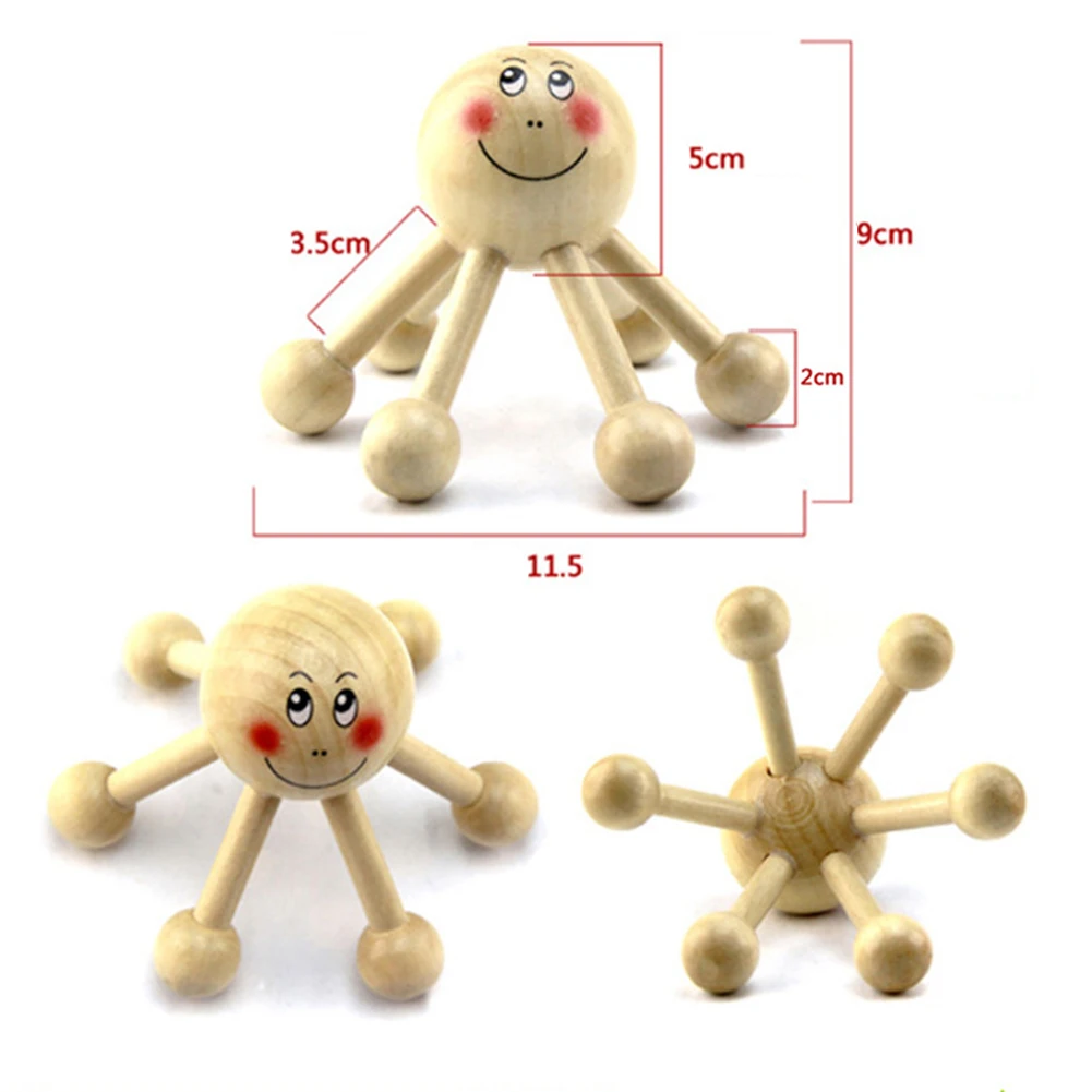 Смайлик лицо мини шесть ног Деревянный Массажер портативный антицеллюлитный ролик для кожи головы