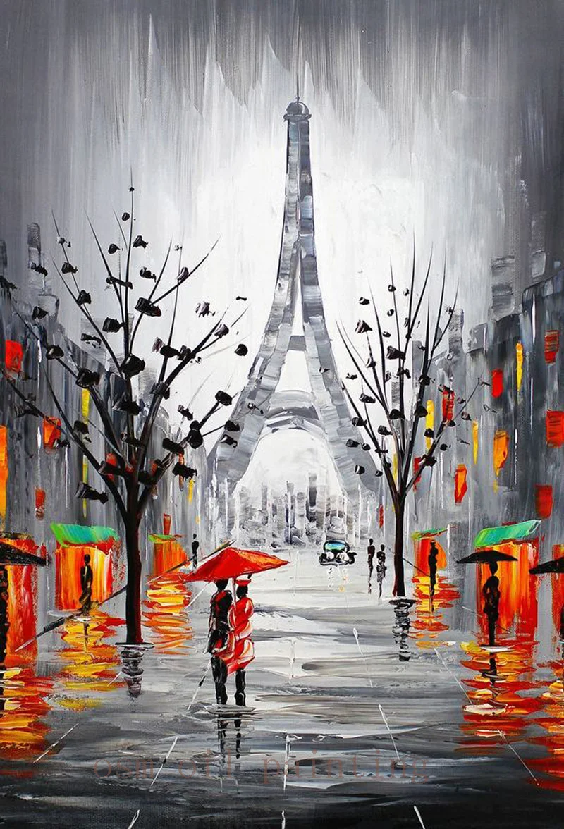 

Handmade Modern Abstract City Canvas Picture Eiffel Tower Paris France Cityscape Signed Oil Painting Hand-painted Wall Artwork