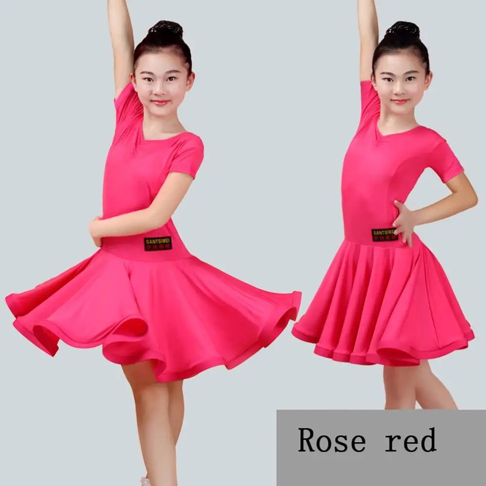 Девушка Латинской платье для танцев 3 вида цветов синий/розовый показывает девушка цыганские юбки индийские костюмы для детей презентации одежда - Цвет: Rose Short Sleeve