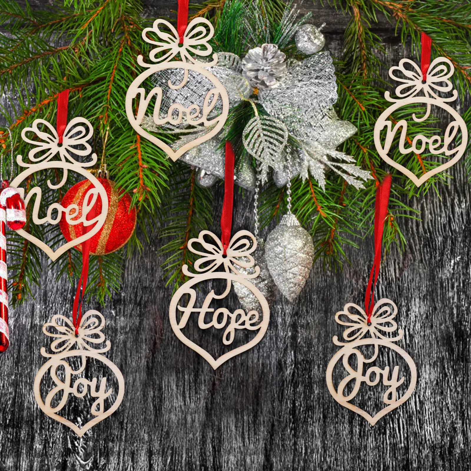 Деревянные подвесные бирки Noel из МДФ 6 шт. | Дом и сад