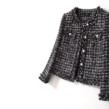 Новинка WT0004 весенне-осенняя женская одежда новая черная стильная маленькая ароматная ветряная решетка твидовая короткая женская куртка