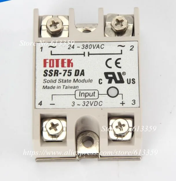 

10PCS SSR-75DA FOTEK Single-Phase Solid State Relay 75A DC control AC SSR75DA